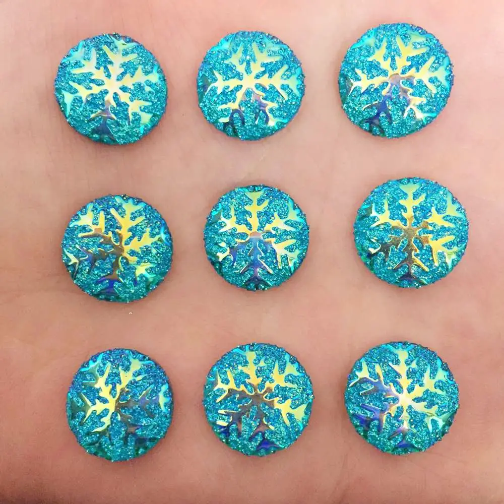 

Hot 125pcs 14mm AB Round Resin Snowflake Flatback Rhinestone Wedding Buttons K156*5