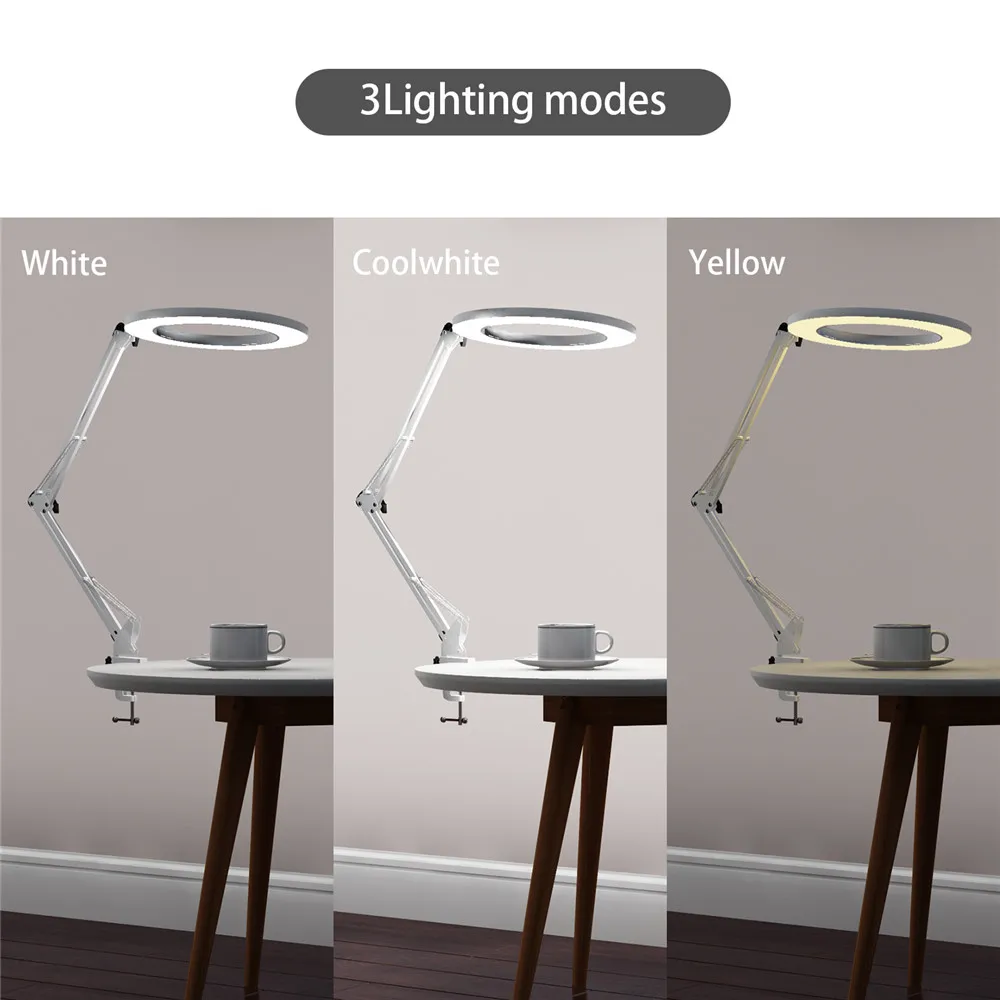  7W Metal LED Swing Arm Desk Lamp with clampLED Ring Light Stepless Dimming3Color Temperature Archit - 32933334725