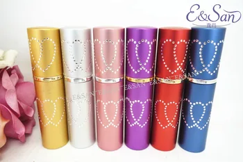 

L05D-10ML lipstick tubes double heart glass perfume cosmetics empty spray bottle 108pcs/lot