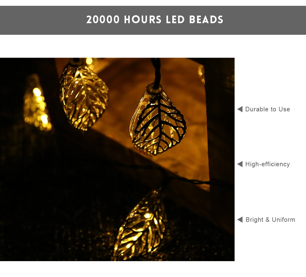 VCT - SLC - 041 20 LEDs Iron Tree Leaf Solar String Light for Holiday Home Party Garden Decoration