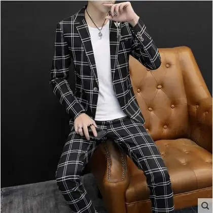 6 Color Мужские модные тонкие костюмы мужские деловые повседневные костюмы 2 шт свадебный костюм брюки Мужской Блейзер высокого качества набор брюк - Цвет: 6 Color
