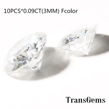 

TransGems 10pcs White Moissanite Loose Gem Stones Round Brilliant Cut 3 mm 0.09 Carat Near Colorless F