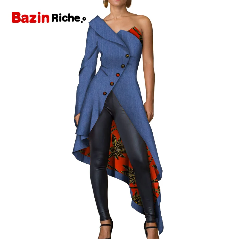 

Casual Plus Size Elegant One Shoulder African Women Blouses Slim Long Tops Female Woman 2019 Chic Shirts Long Dress WY5086