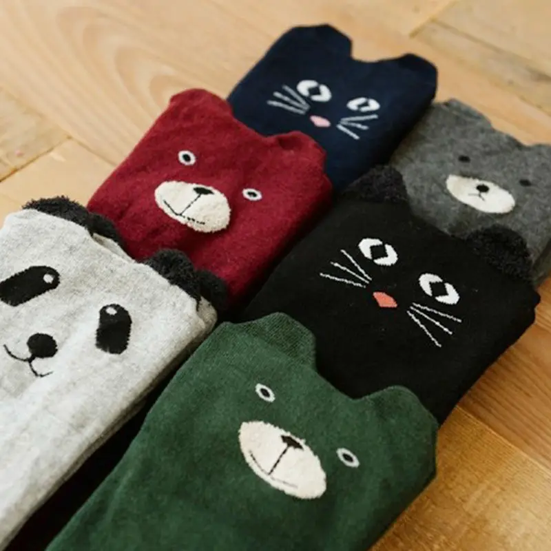 Hot lot Women Sexy Autumn Winter Favorite Cute Thigh Long Cotton Socks Funky 3D Cartoon Animal Over Knee High Seamless Socks