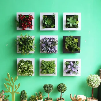 

3D Creative metope succulent plants Imitation wood photo frame wall decoration artificial flowers home decor living Room
