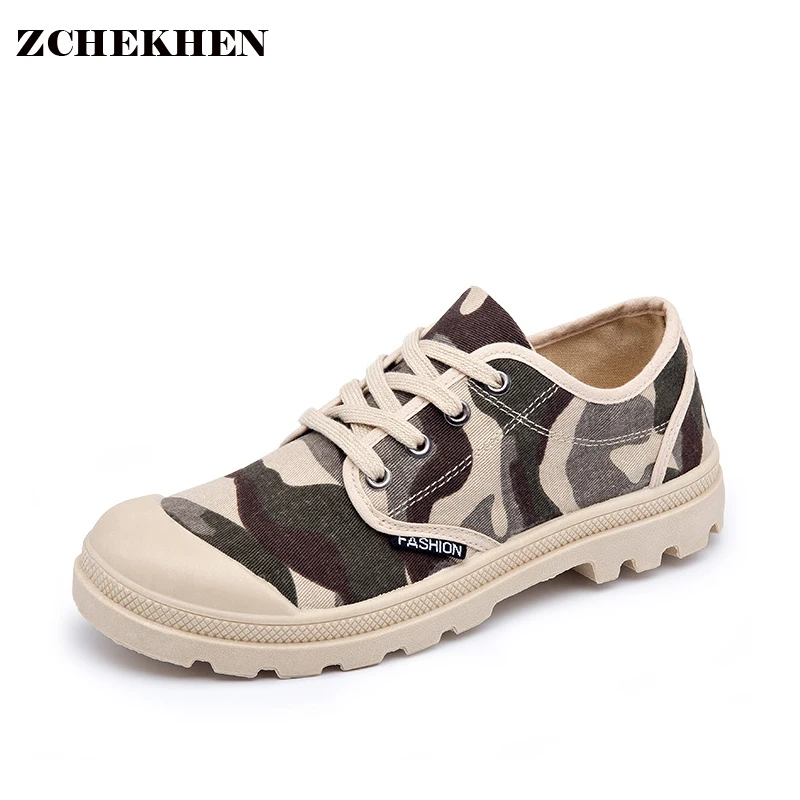 Homens de moda de Lona Sapatos Casuais Apartamentos Confortáveis Sapatos Respirável Preguiçosos Sapatos Camuflagem Militar Tático para Os Homens
