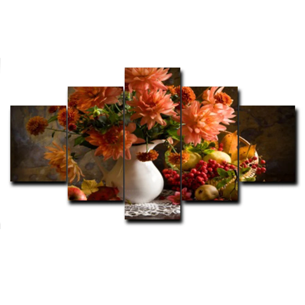 

Blooming Flower Vase Abstract Vintage Canvas Oil Painting Modern Wall Art For Home Decor Bedroom Living Room Decoration No Frame