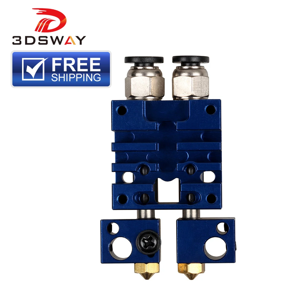 

3DSWAY 3D Printer Parts Improved E3D Chimera 2 In 2 Out Hotend Kit Multi-extrusion Dual Heads Extruder Blue Color 0.4mm/1.75mm