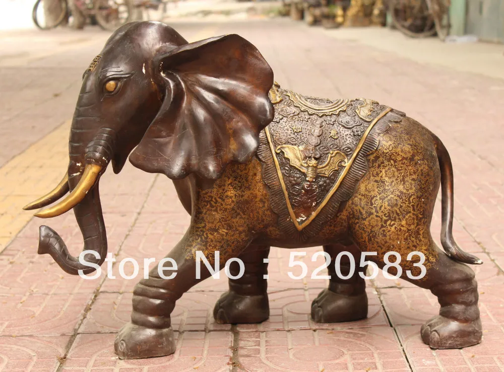 

28" Chinese Bronze Gilt Animal Auspicious Elephant Heffalump Foo Fu Money Statue