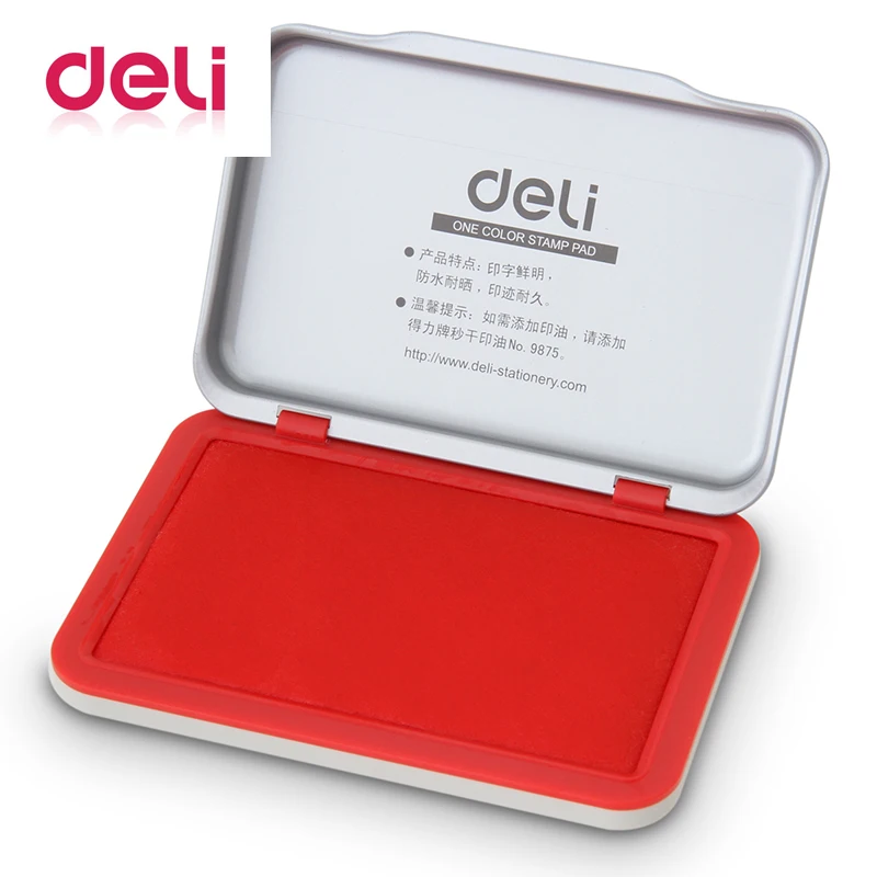 

Deli 1pcs red color stamp Printing Pad Ink Oil Non-dyeing Office Financial Supplies Metal Case Red 104mm*71mm School&Office