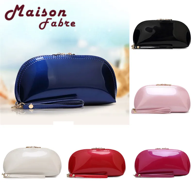 

Women Solid shell Color Zipper Bright Surface Clutch Bag Moon shape holding Coin Bag Waterproof Phone Bag x# dropship #15