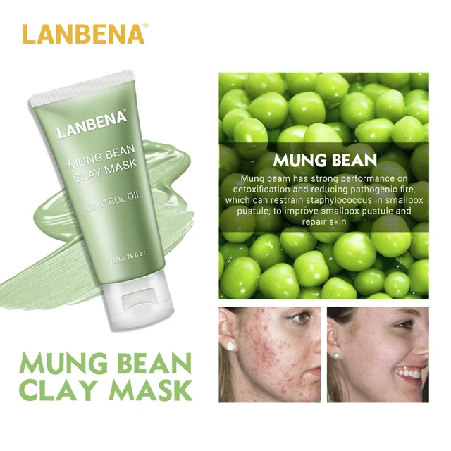 LANBENA Mung Bean Clay Face Mask+Bamboo Charcoal+Blueberry+Rose Deep Cleaning Remove Grease Shrinks Pores Nourishing Skin Care