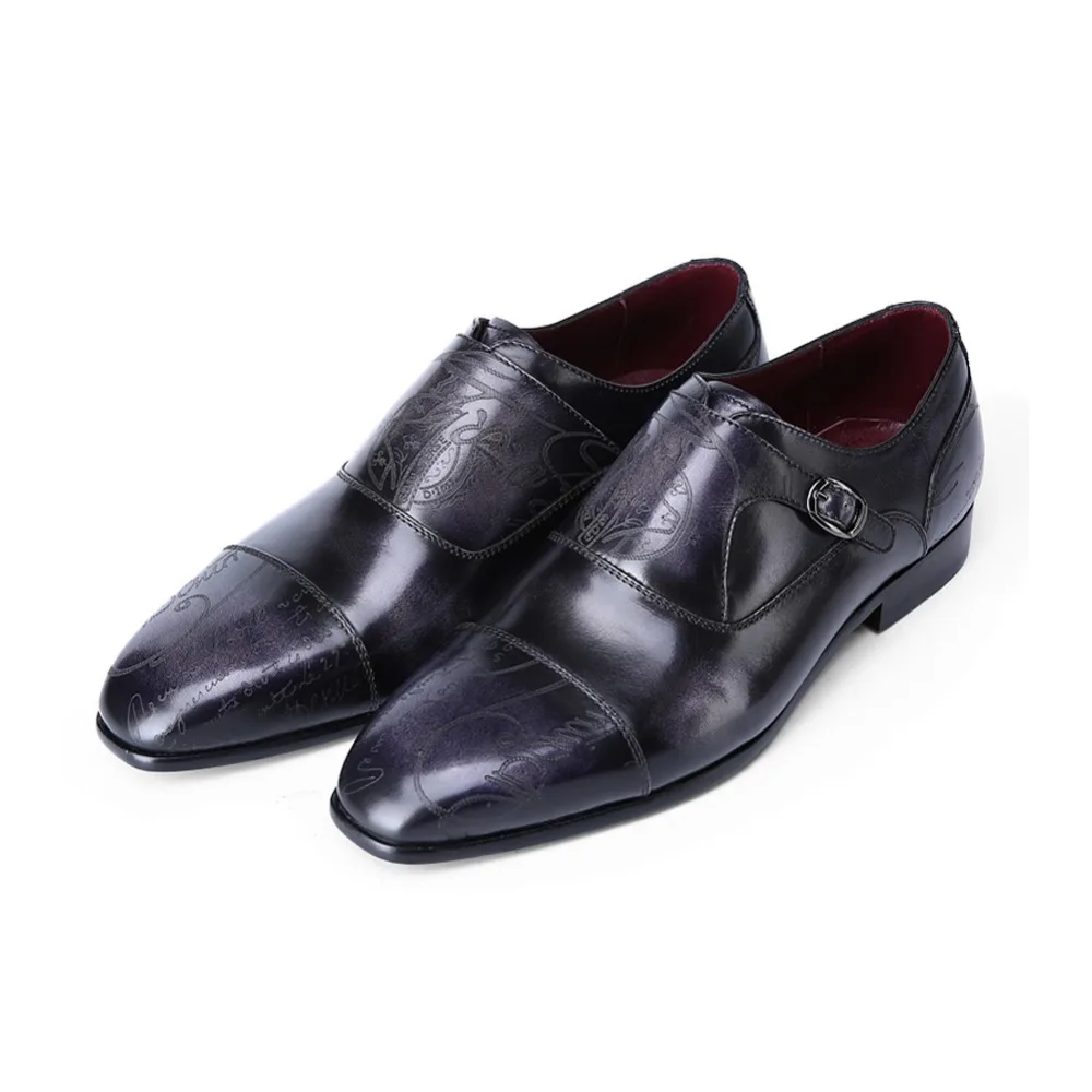 TERSE_Luxury mens leather shoes goodyear welted genuine leather dress shoes blue grey formal monk shoes custom service