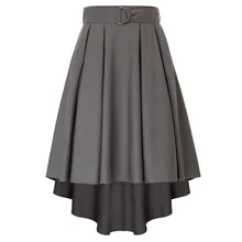 Осень ретро Femme Falda Corta одноцветное Цвет пояса украшены High-Low Hem Асимметричный Harajuku большой подол flared-линии Для женщин юбка