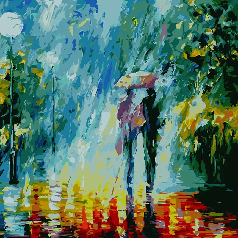 Oil Painting By Numbers On Canvas DIY Handpainted Romantic lover roam