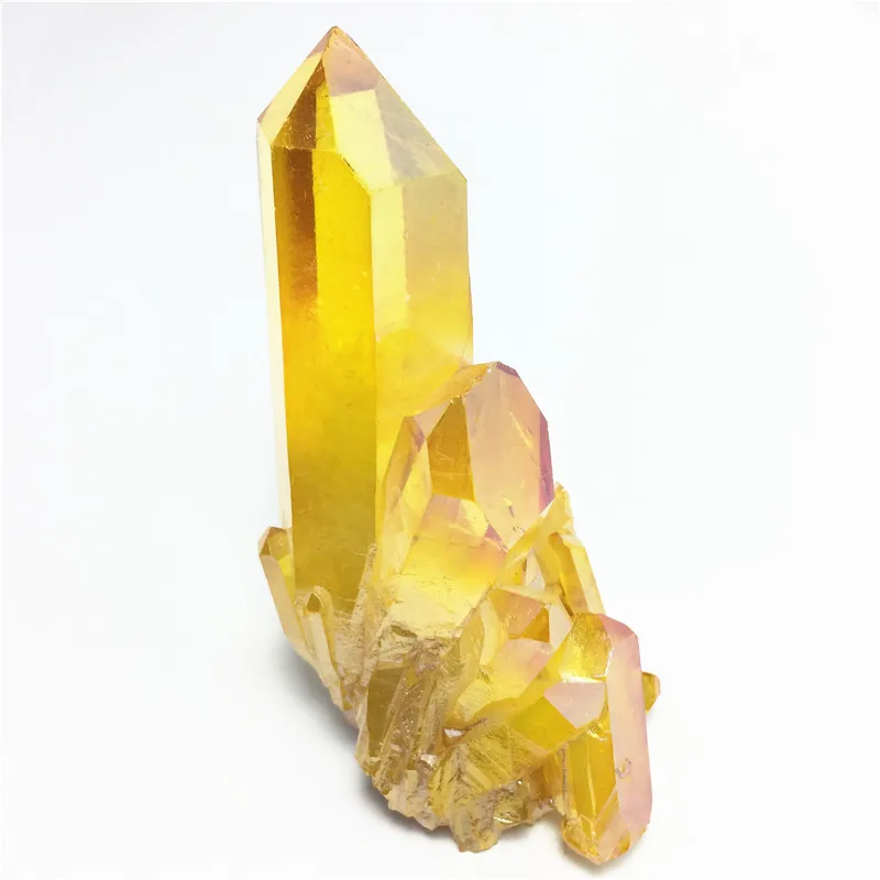 

Aura Crystal Cluster Yellow Angel Aura Titanium Quartz Crystal Specimen Minerals Reiki Healing Chakra