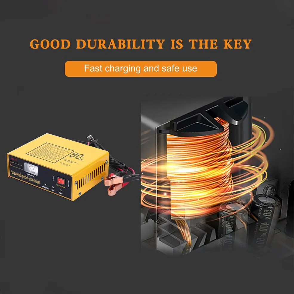 Full Automatic-Protect Quick Charger 6V//12V 80AH 140W Automatic Intelligent Car Battery Charger Negative Pulse