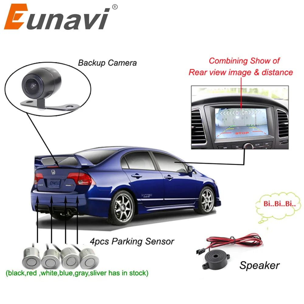 Eunavi двухъядерный процессор автомобильный Видео парковочный датчик Видимый обратный резервный радар сигнализация, отображение изображения и звуковое оповещение для автоматического монитора