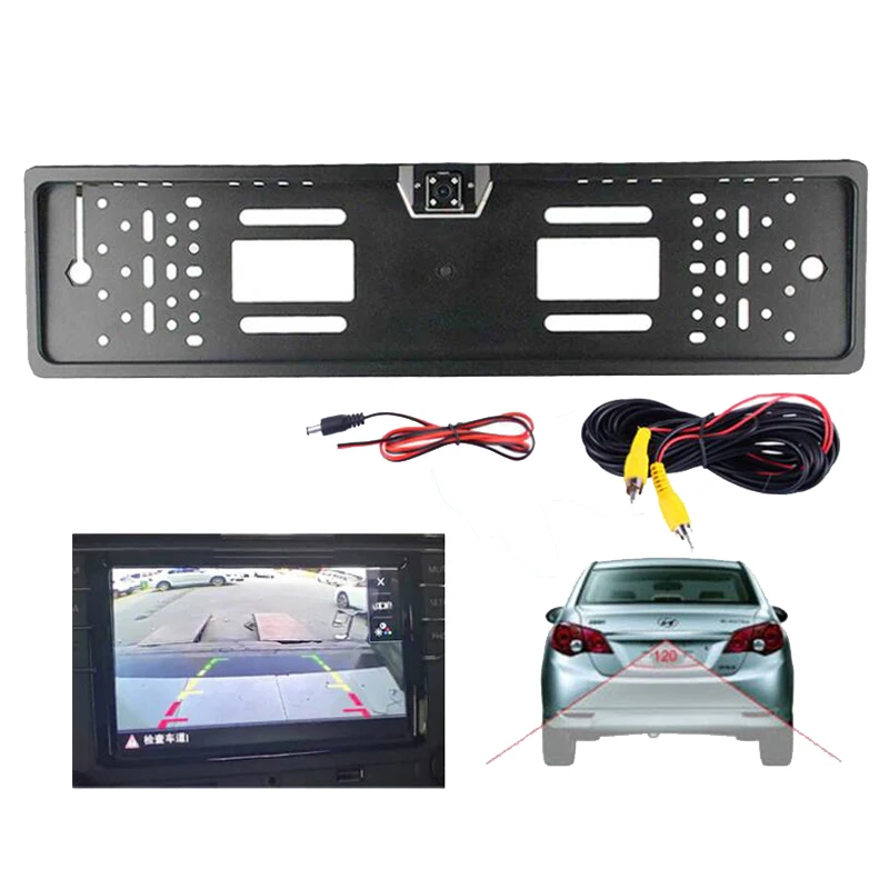 

Auto Parktronic EU Car License Plate Frame HD Night Vision Car Rear View Camera Reverse Rear Camera With 4 Led Light