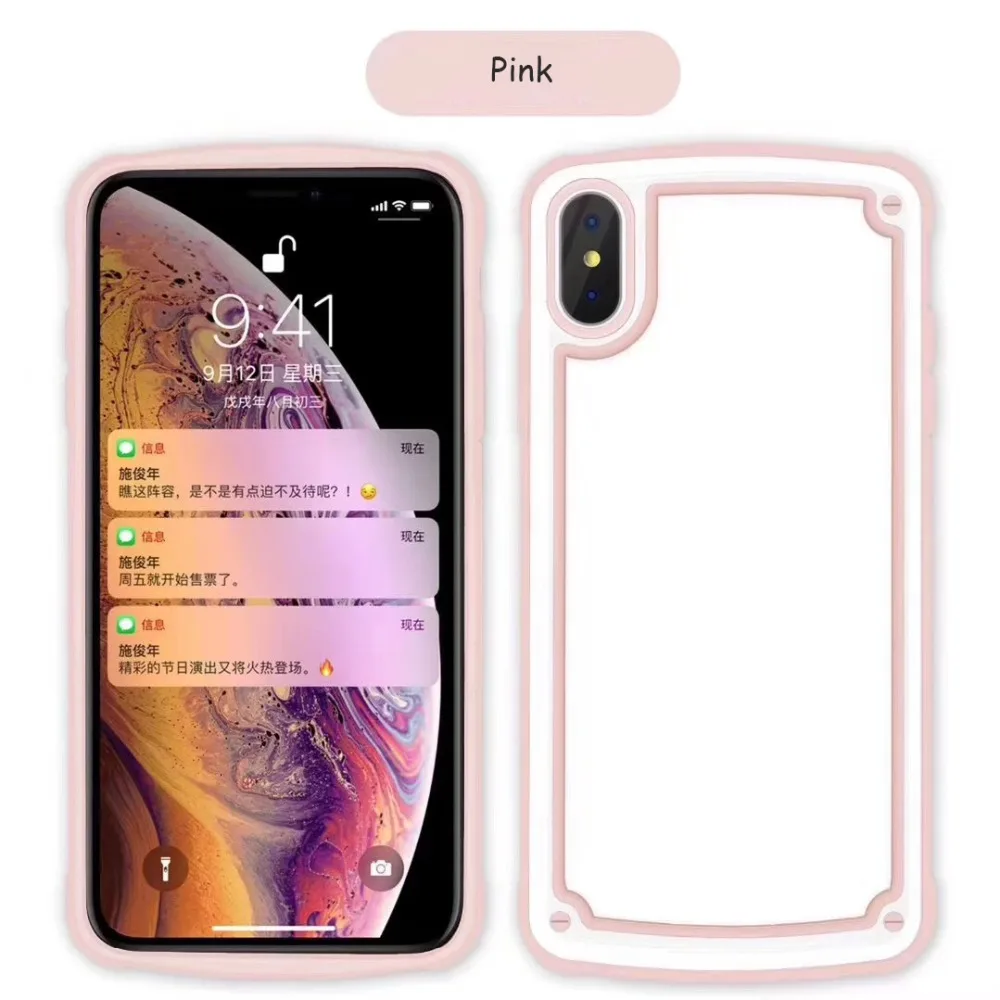 Case For iPhone Xr X Xs Max Cover Korean Candy Color Transparent PC + TPU Shockproof (27)