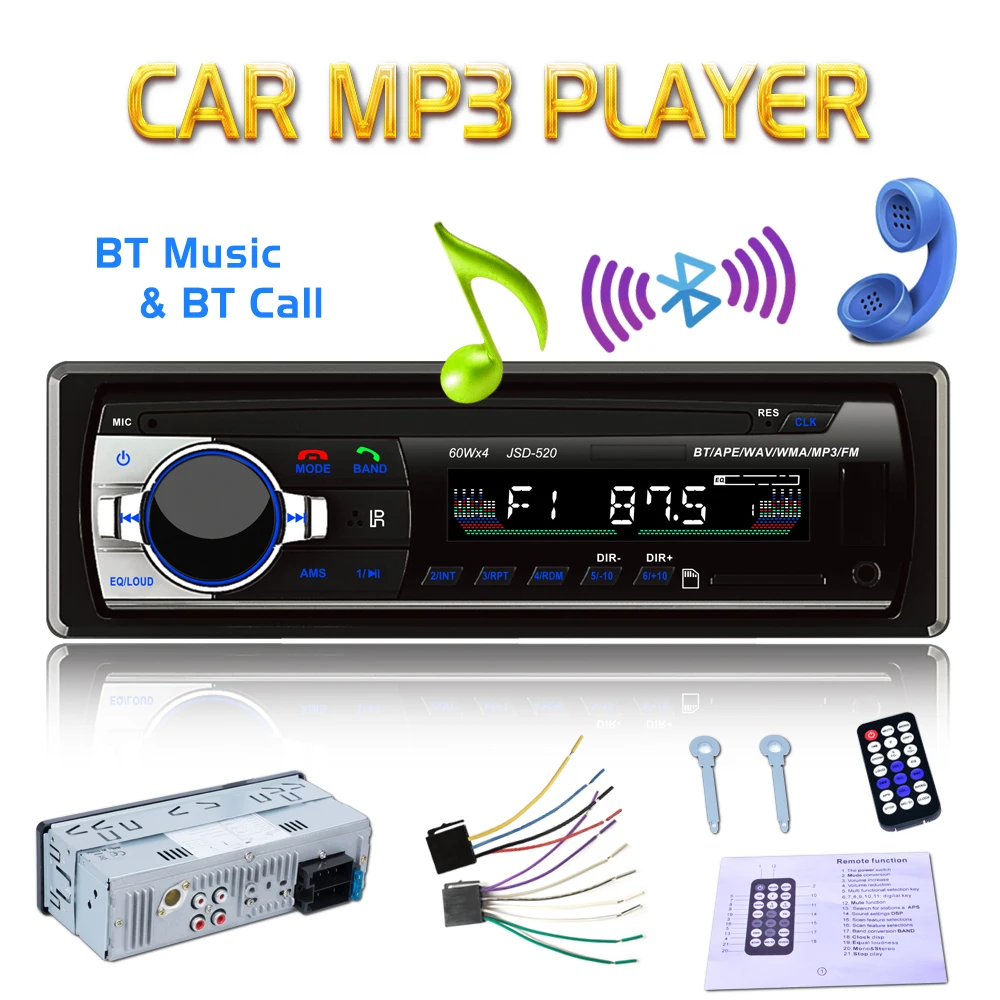 Новый JSD-520 Bluetooth 2 0 Стерео Авторадио автомобильное радио 12V In-dash 1 Din FM Aux вход