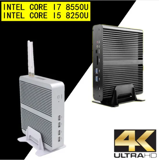 Безвентиляторный Nuc Мини ПК i7 8550U i5 8250U четырехъядерный DDR4 ram мини настольный Windows 10 Pro UHD 620 4K HTPC Wifi HDMI