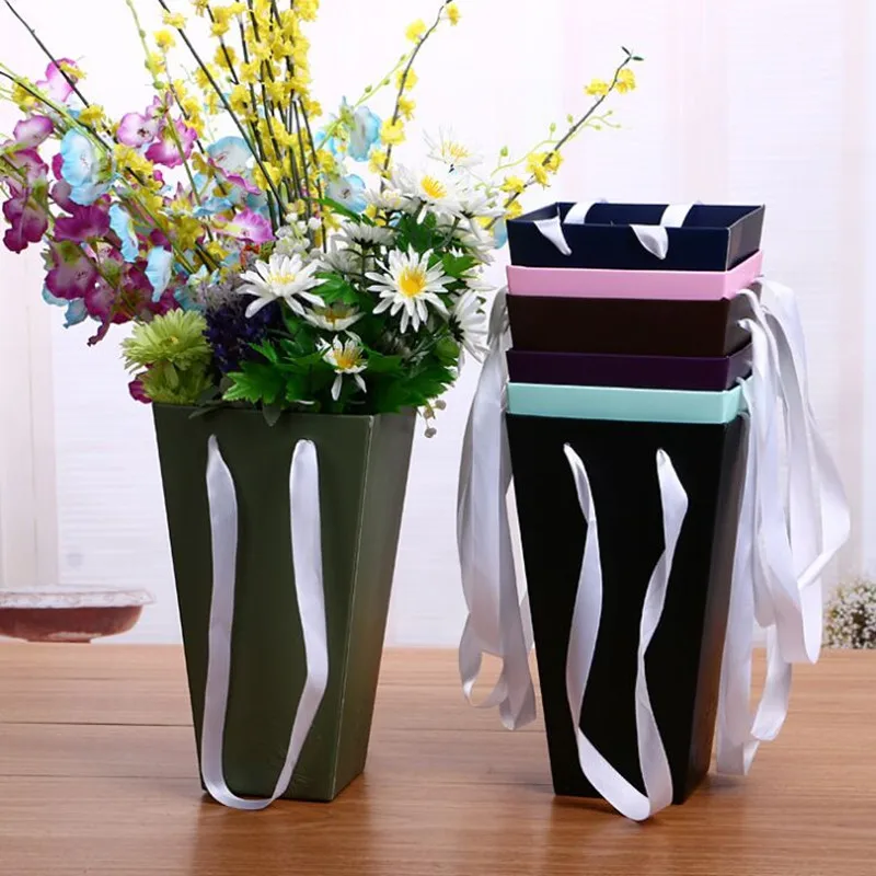 

1pcs 29x17.2x10.7cm Flower Paper Boxes With Handhold Hug Bucket Florist Gift Packaging Box Party Gift Packing Cardboard