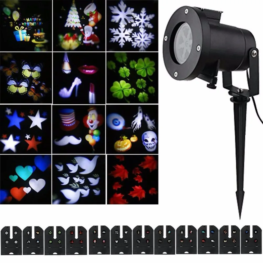 12-Pattern-Lens-Replaceable-Colorful-LED-Rotating-Laser-Projector-Lamp-Outdoor-Garden-Christmas-Landscape-Projection-Led