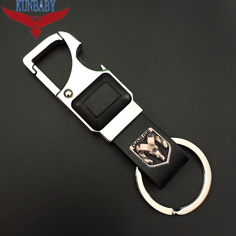 

KUNBABY Metal Leather Car Key Chain Ring Holder With LED Bottle Opener Multifunctional Tool For Dodge