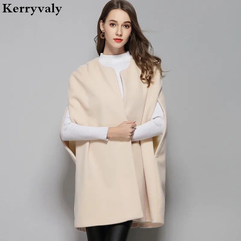 

Winter Women Pink Long Wool Cloak Coat Abrigos Mujer Invierno 2019 Loose Cashmere Coat Abrigos De Mujer Elegantes D1671