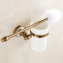 Portaescobillas para inodoro de aluminio Azul-Blanco Vintage europeo, accesorios de baño con acabado bronce