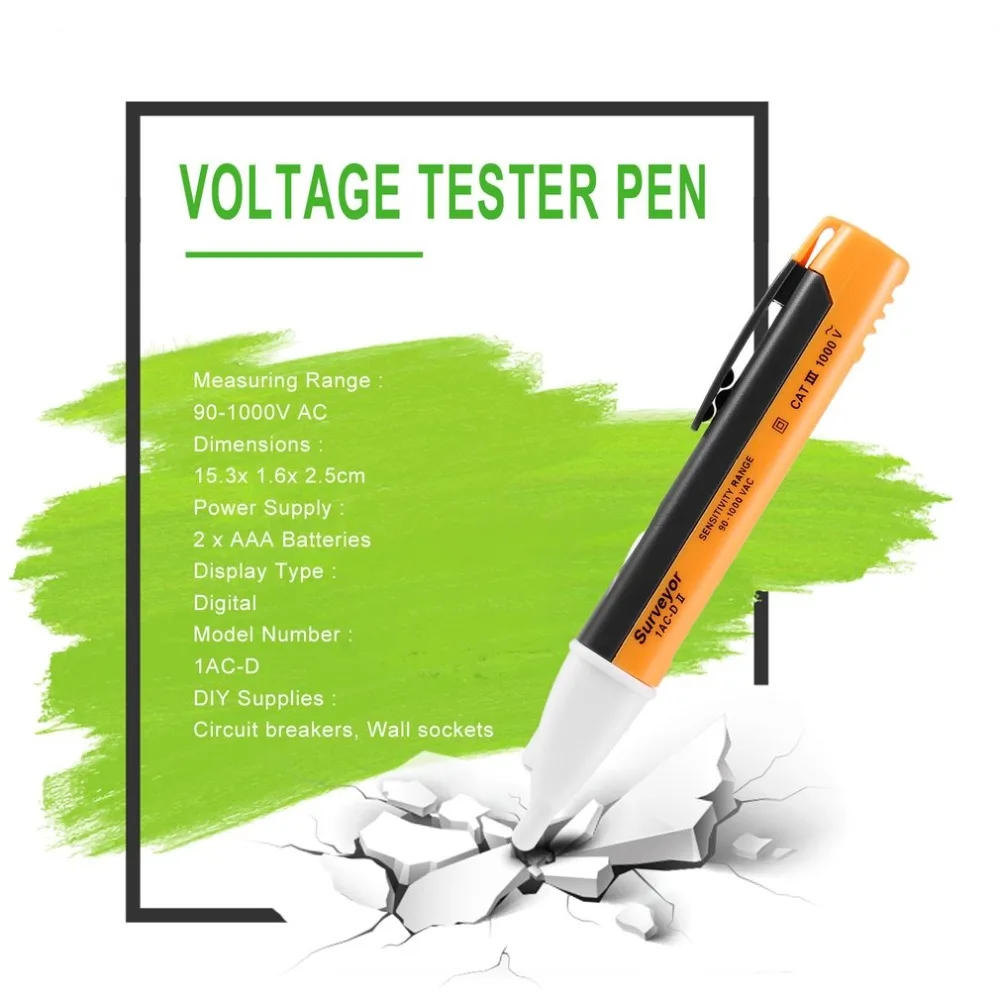 

1PCS Electric Indicator Voltmeter 90-1000V Socket Wall AC Power Outlet Voltage Detector Sensor Tester Pen LED light Multimeter
