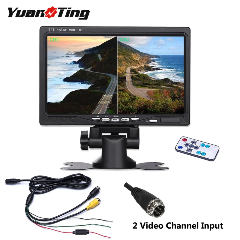 

YuanTing 7 Inch Dual Split Screen Monitor 4Pin Video Input Dashboard for Vehicle Truck RV Bus Rear View Camera System 12V 24V