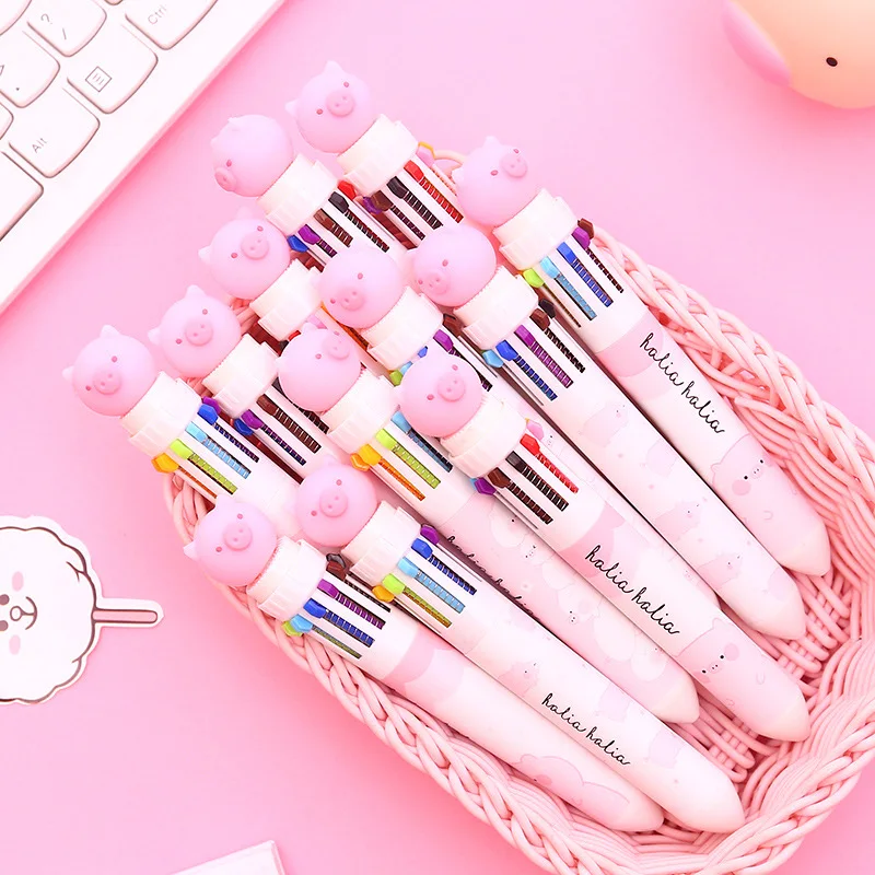 

Cute piggy 10 Color Ballpoint Pen Colorful Drawing pen Kawaii pink Press multicolor Pen School Supplies Student Stationery gift