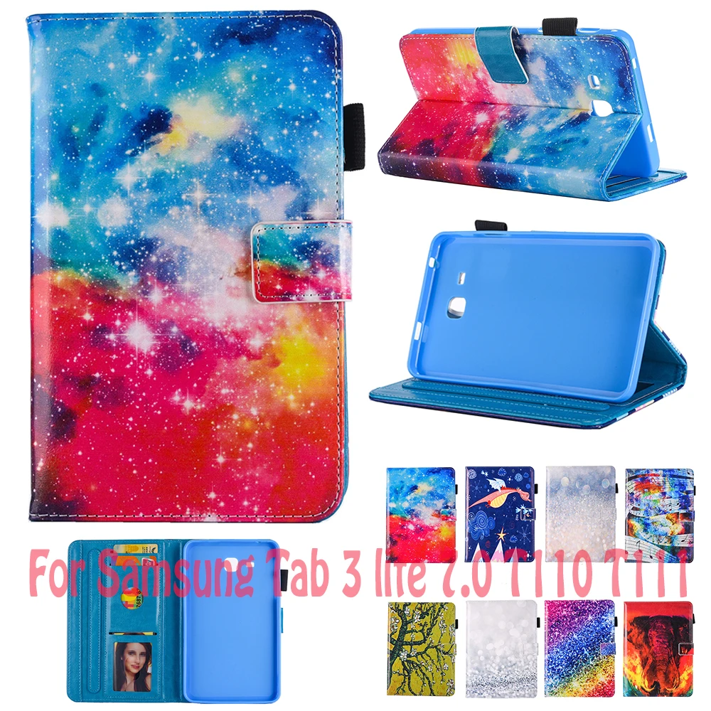 

Flip Stand Tablet Case For Samsung Galaxy Tab 3 Lite 7.0 T110 T111 T115 T116 Case Elephant Dragon Music Pattern coque para