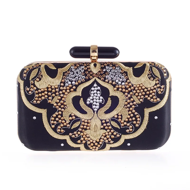 

Fashion Embroidery Dinner Party Bags Women Clutch Chain Shoulder Purse Messenger Bags Real Rhinestones Lady Wedding Evening Bags