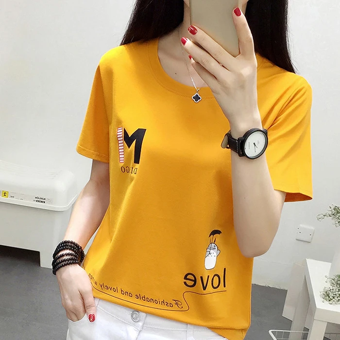 

2019 Womens T-shirt Whiter Summer Brand Short Sleeve O-neck Casual Letter Printed Red Tops Tees Female Ladies T Shirt NS8943
