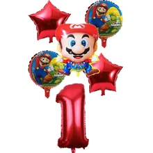6 ピース/セット 32 インチ番号赤マリオと 18 インチハート星のアルミバルーン子供の誕生日パーティーの装飾用品ヘリウム気球
