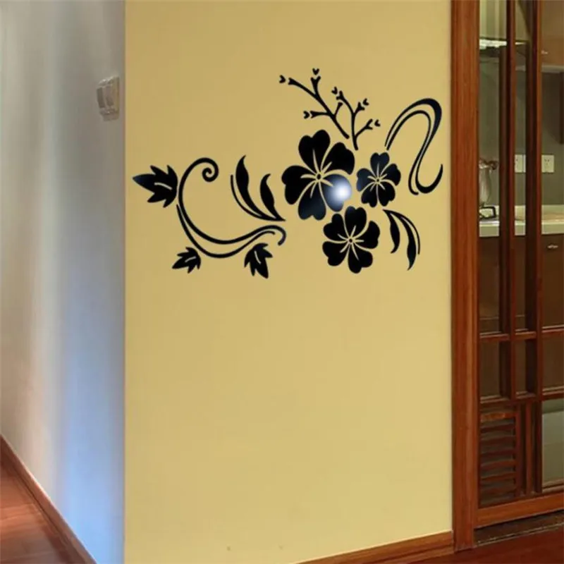 Stickers on the waLL 3D Mirror Floral Art Removable Wall Sticker Acrylic  Decal Home Room Decor Drop shipping product   X0717#3003