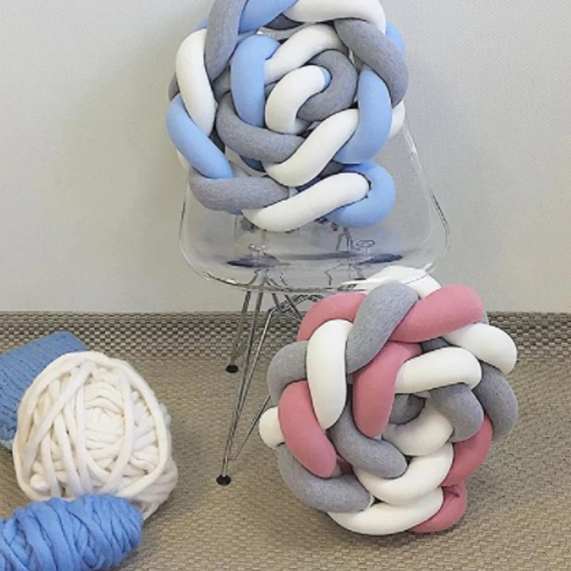  200cm Baby Bed Bumper Four Ply Knot Handmade Long Knotted Braid Weaving Plush Baby Protector Crib I