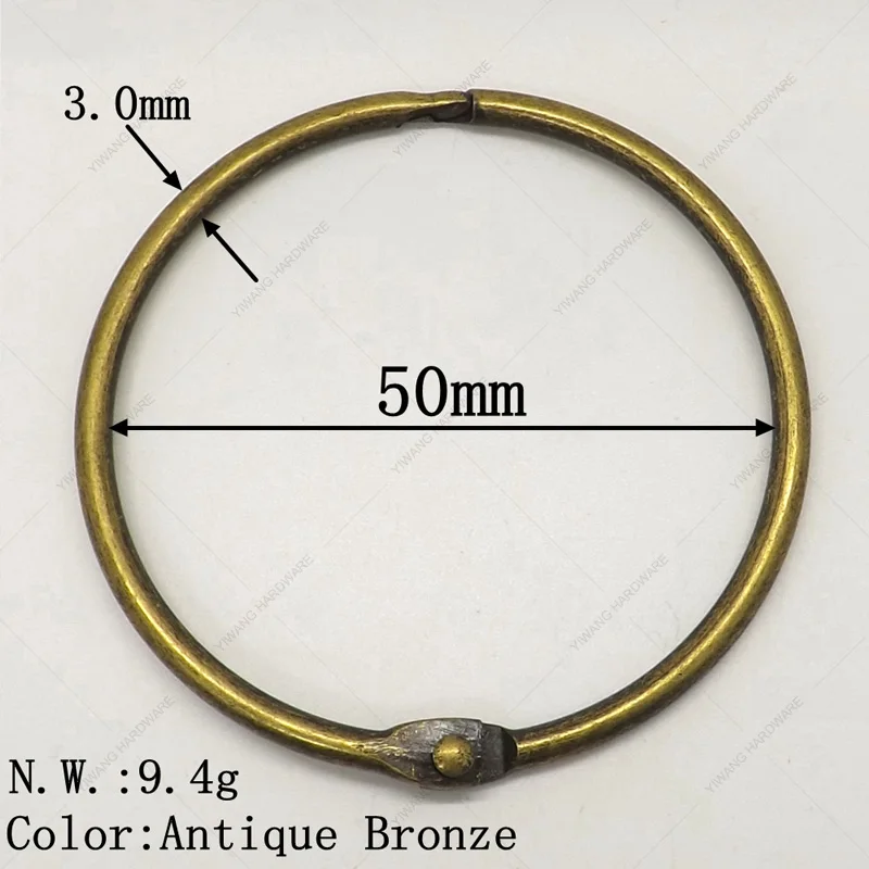 Бронза 10 шт./пакет металлическое кольцо 3.0x50 мм книга кольцо clip Hoop вкладыш связующего кольцо
