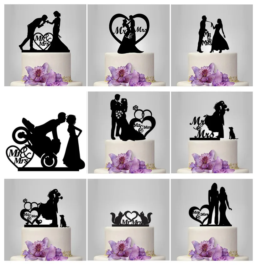 

Wedding Cake Topper Silhouette Bride and Groom with "Mr & Mrs" Acrylic Cake Topper