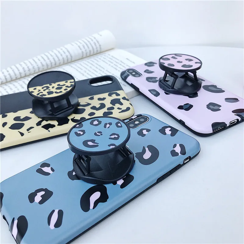 

Fashion Leopard Print Cover for Iphone X Case Matte Soft TPU IMD New Kickstand Coque for Iphone Xr 8 7 6 6s Plus Xs Max Case