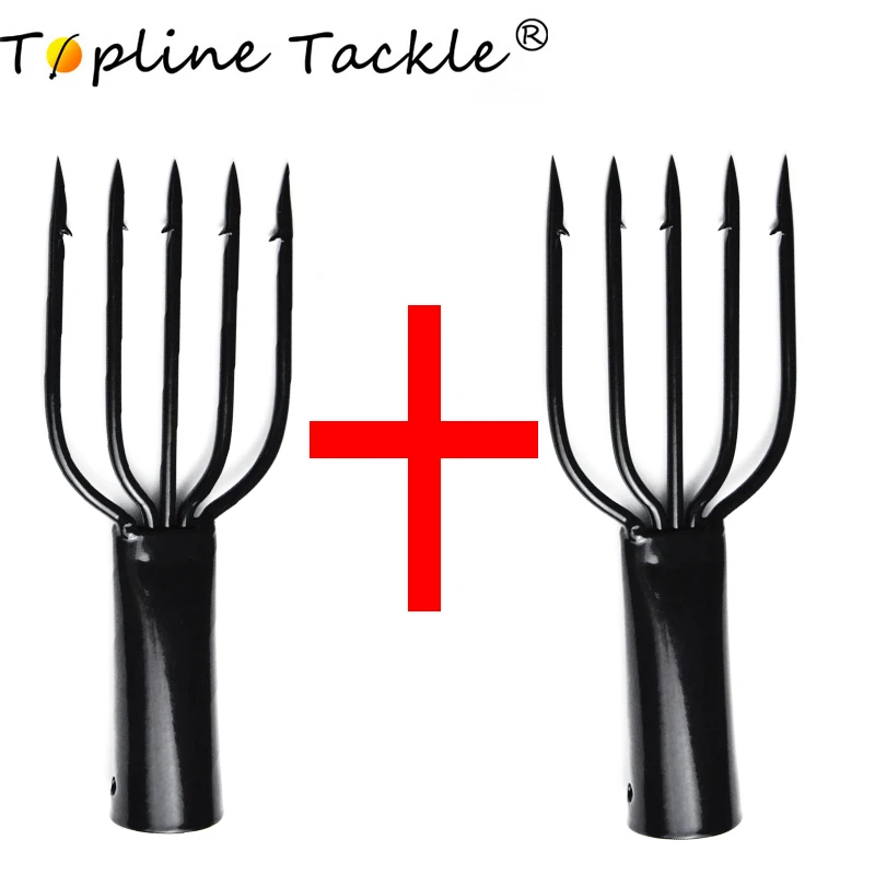 TopLine Tackle 2pcs Fishing Spear Harpoon fork and gun spearfishing spears Diving fish stainless steel 5prong harpoon