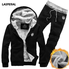 LASPERAL зимние толстые мужские спортивные костюмы, спортивный костюм с капюшоном, Спортивная одежда на молнии, флисовые куртки с капюшоном+ штаны с эластичной резинкой на талии, наборы для бега