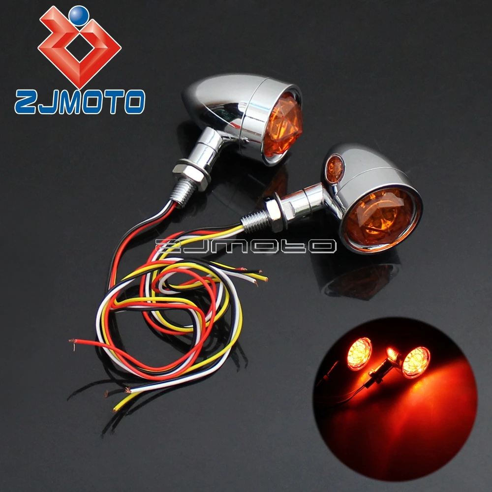 10mm Motorcycle Turn Signals Bullet 20 LED Gem Shape Lens Turn Signal Indicators w/ Brake Light