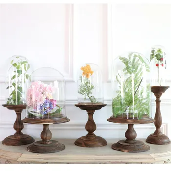 

Tall Wood Base Glass Cloche Dome Cover Display Choche Terrarium Container Decorative Display Bell Tray Jar Centerpiece Tabletop