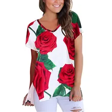 Женские летние топы Модные женские свободные повседневные удобные рубашки с круглым вырезом и принтом розы для девочек vestidos mujer verano