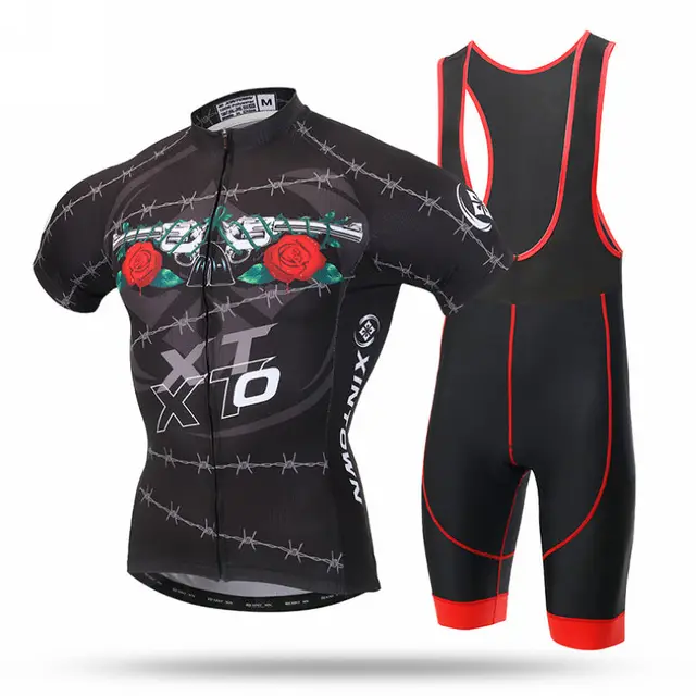 US $33.53 XINTOWN Outdoor Sports Pro Team Men's Short Sleeve Cycling Jersey and Bib Shorts Set Black
