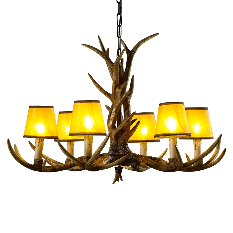 

6 8 10 Lights Vintage Deer Chandelier Antlers Resin Chandeliers Candle Fixtures with Alphabet Cloth Lampshade Christmas Decor
